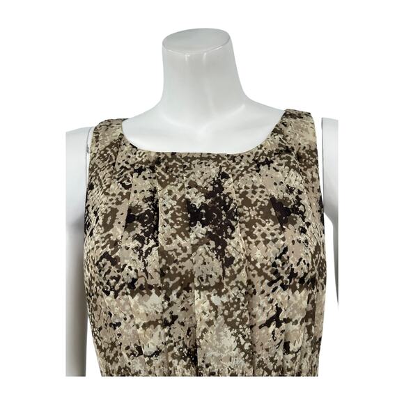 Eliza J Dress Womens 6 Tan Brown Pleated Sleeveless Maxi Abstract Boho Office - Picture 2 of 8